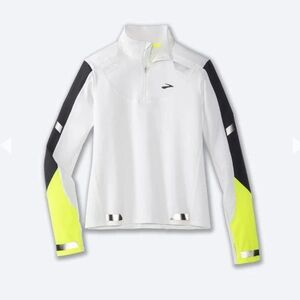 Brooks running women run visible 1/2 zip EUC White/Asphalt/Nightlife size medium